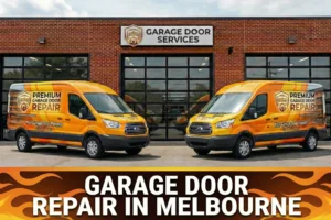 wo Premium Garage Door Repair service vans parked outside the company’s garage door service centre in Melbourne