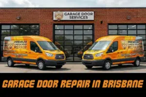 Premium Garage Door Repair service vans parked outside the company’s garage door service centre in Perth